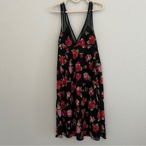 Oscar DeLa Renta Pink Label Floral Chemise Slip Nightgown Sz Small Black Floral